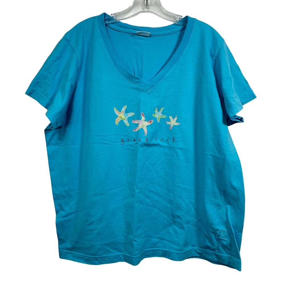 Fresh Produce Turquoise Starfish Grand Fork V-Neck Graphic Tee Short Sleeve